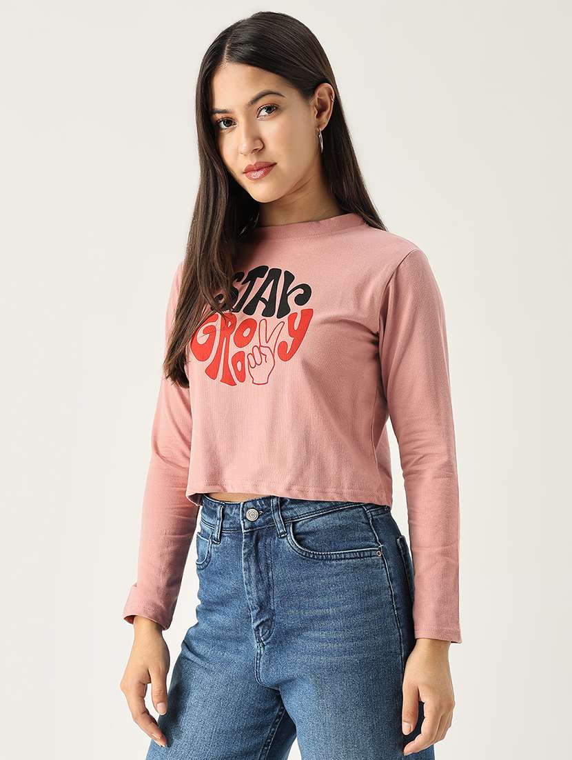 women front print round neck crop t-shirt - 21554005 -  Standard Image - 2