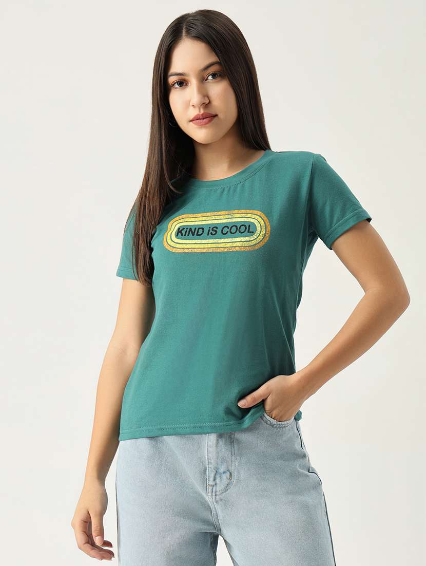 women chest printed round neck t-shirt