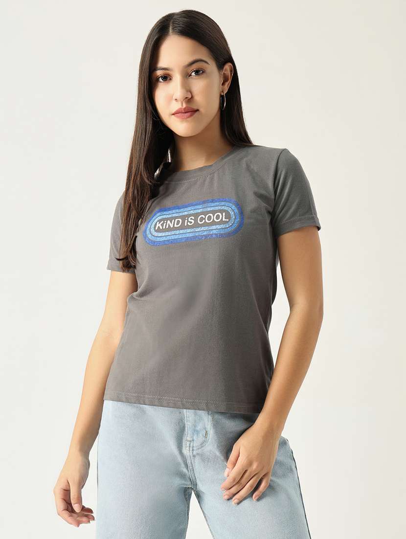 women round neck typography regular t-shirt