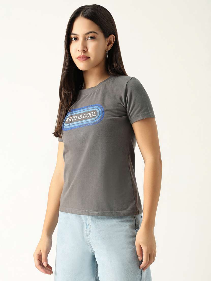 Women Round Neck Typography Regular T-shirt - 21554018 -  Standard Image - 2