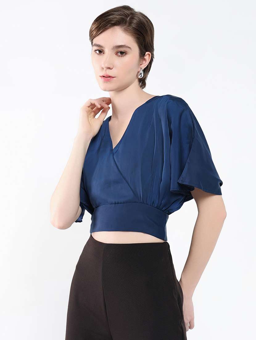 women navy blue solid blouson top - 21554042 -  Standard Image - 2