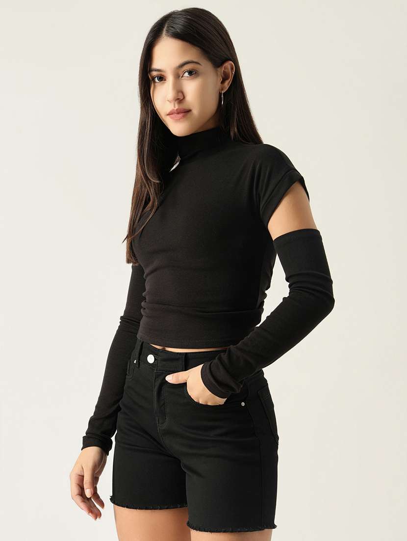 women black solid regular top - 21554043 -  Standard Image - 2