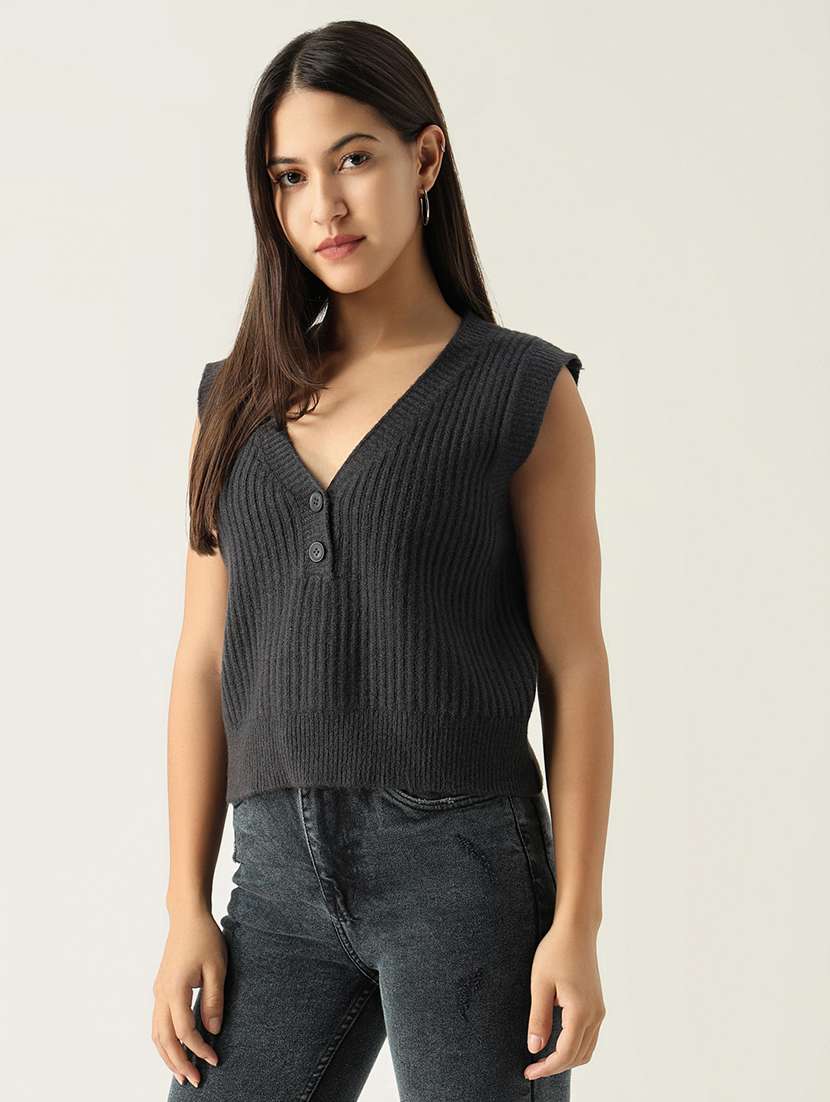women charcoal solid regular top - 21554046 -  Standard Image - 2