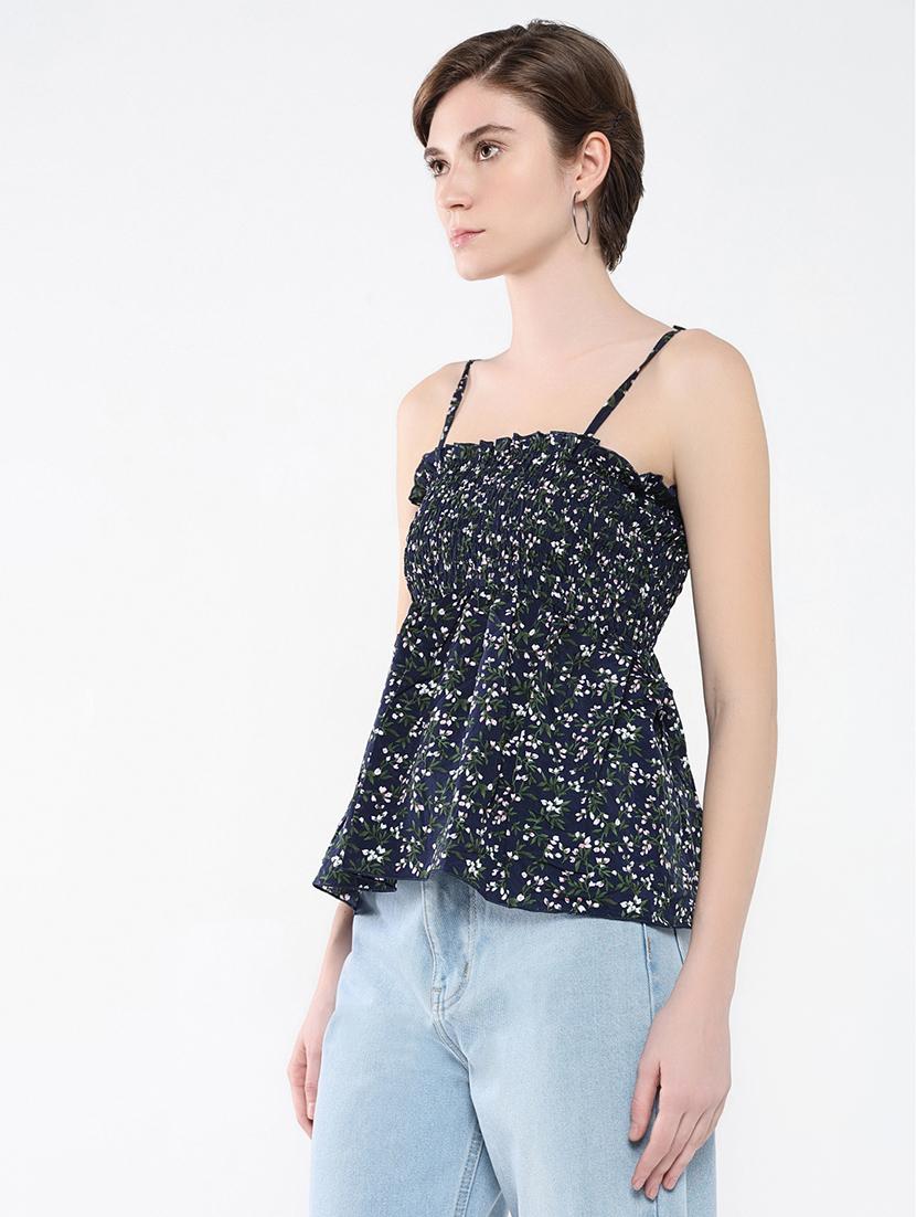 women navy blue floral printed peplum top - 21554050 - Standard Image - 2