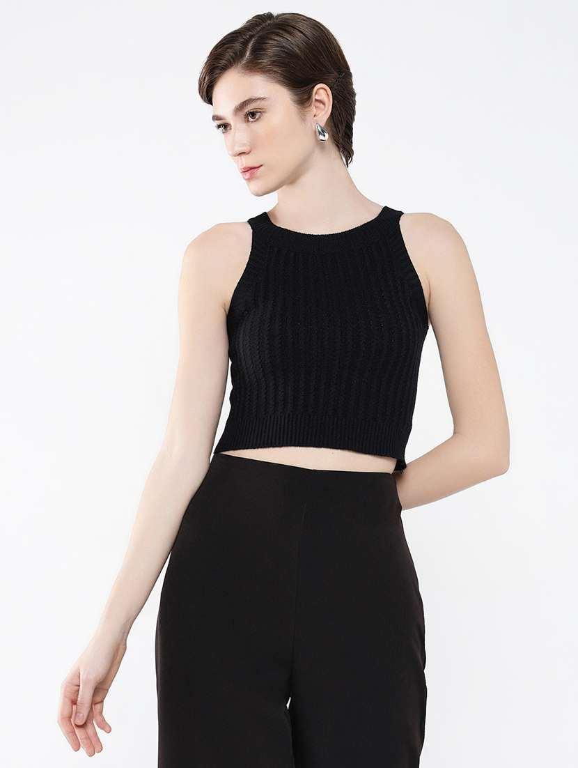 women black solid tank top 