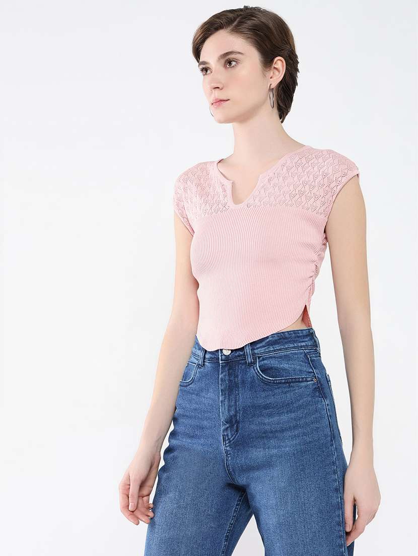 women pink self-designed crop top - 21554086 -  Standard Image - 2