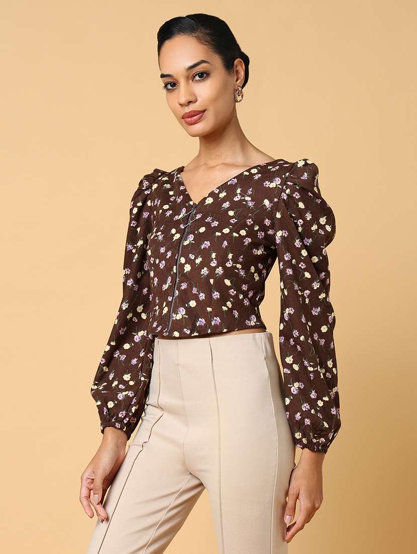 women brown floral printed regular top - 21554097 -  Standard Image - 2