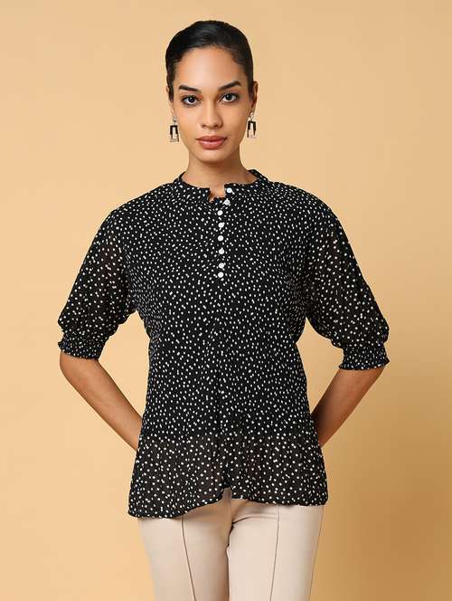women black polka dot printed regular top - 21554105 - Standard Image - 0