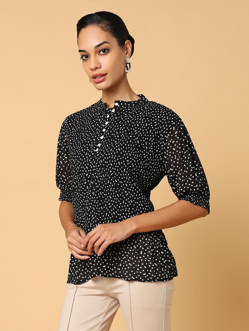 women black polka dot printed regular top - 21554105 - Standard Image - 2
