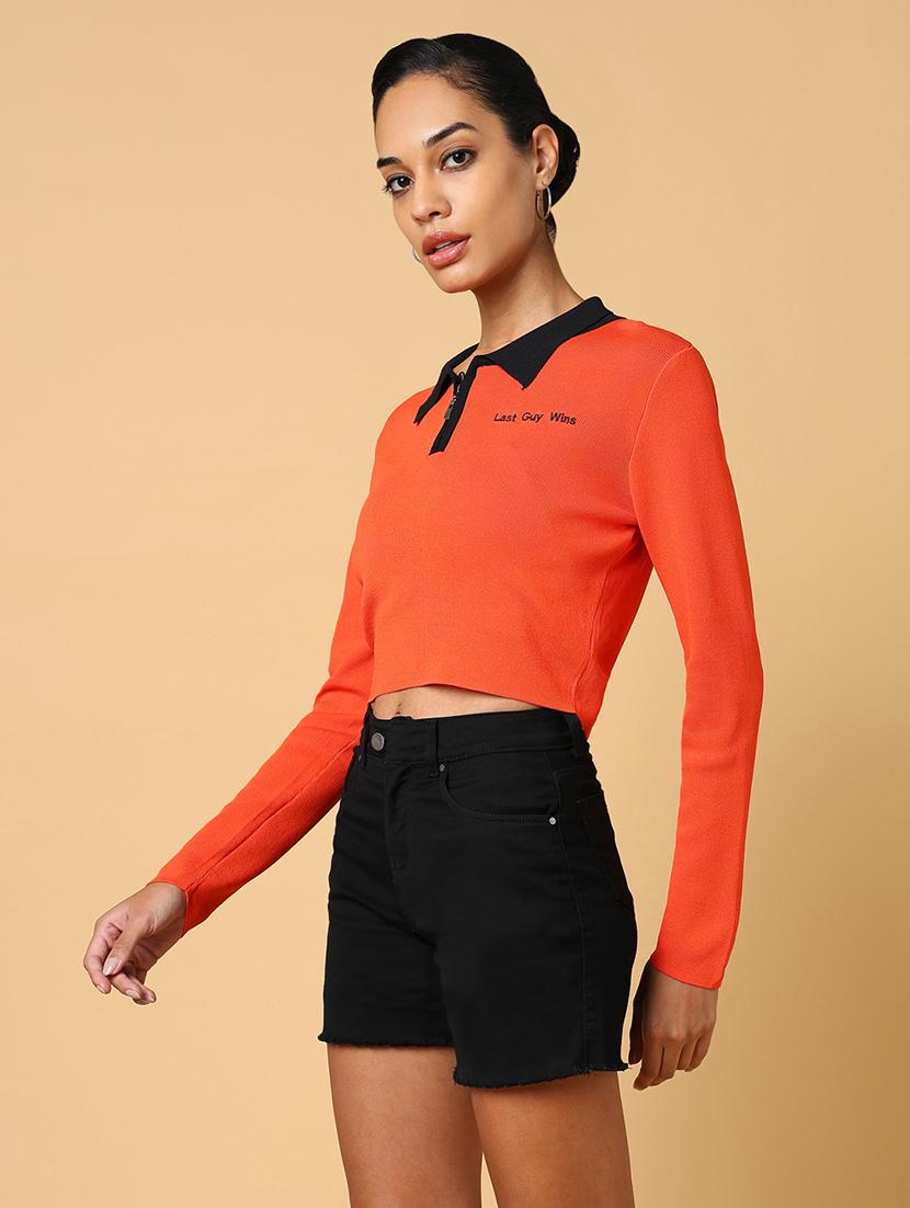 women orange color block regular top - 21554107 - Standard Image - 2