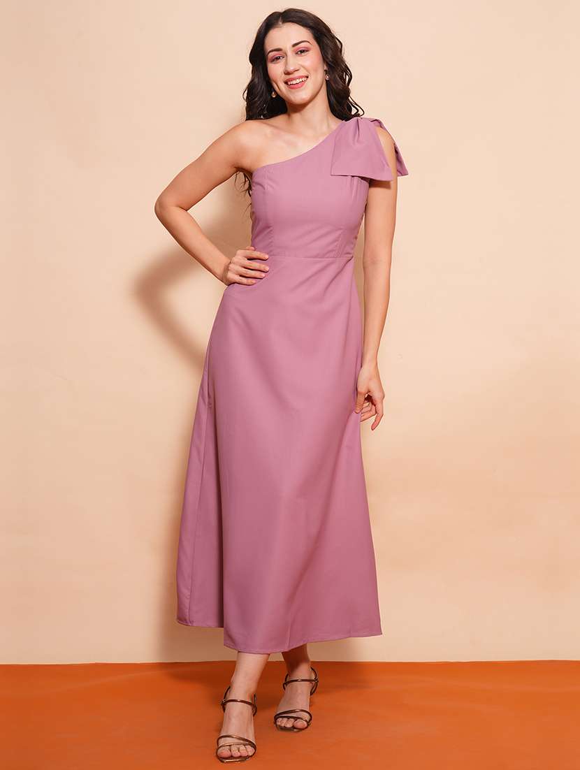 globus women pink one shoulder bow detail a-line maxi party dress