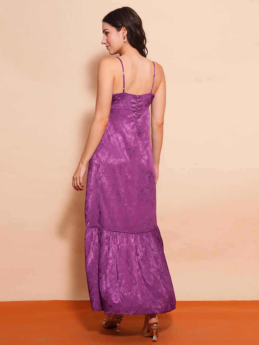 globus women purple square neck strappy shoulder ethnic self design back button detail fit & flare maxi party dress - 21554206 - Standard Image - 2