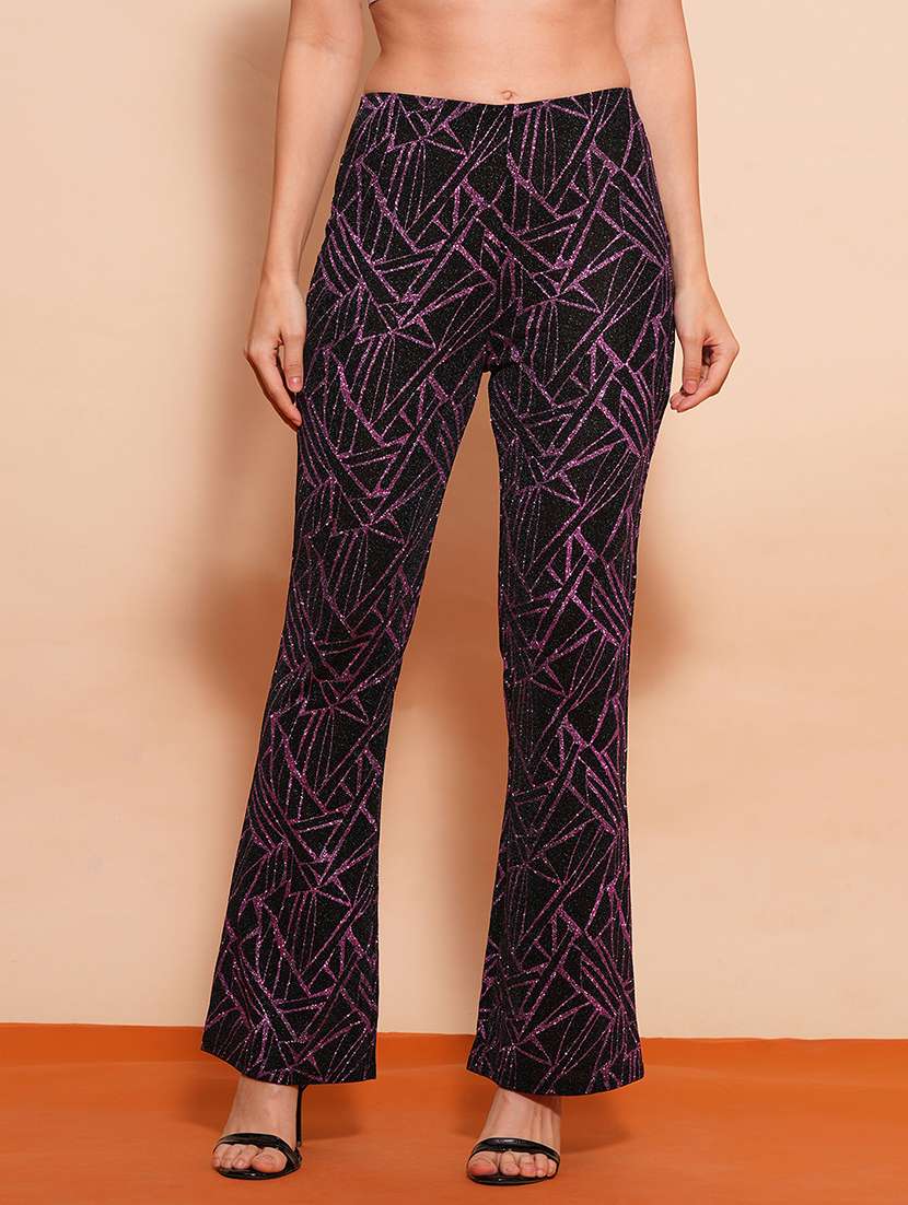 globus women purple shimmer stretchable high-waist flared party wear treggings - 21554214 - Zoom Image - 0