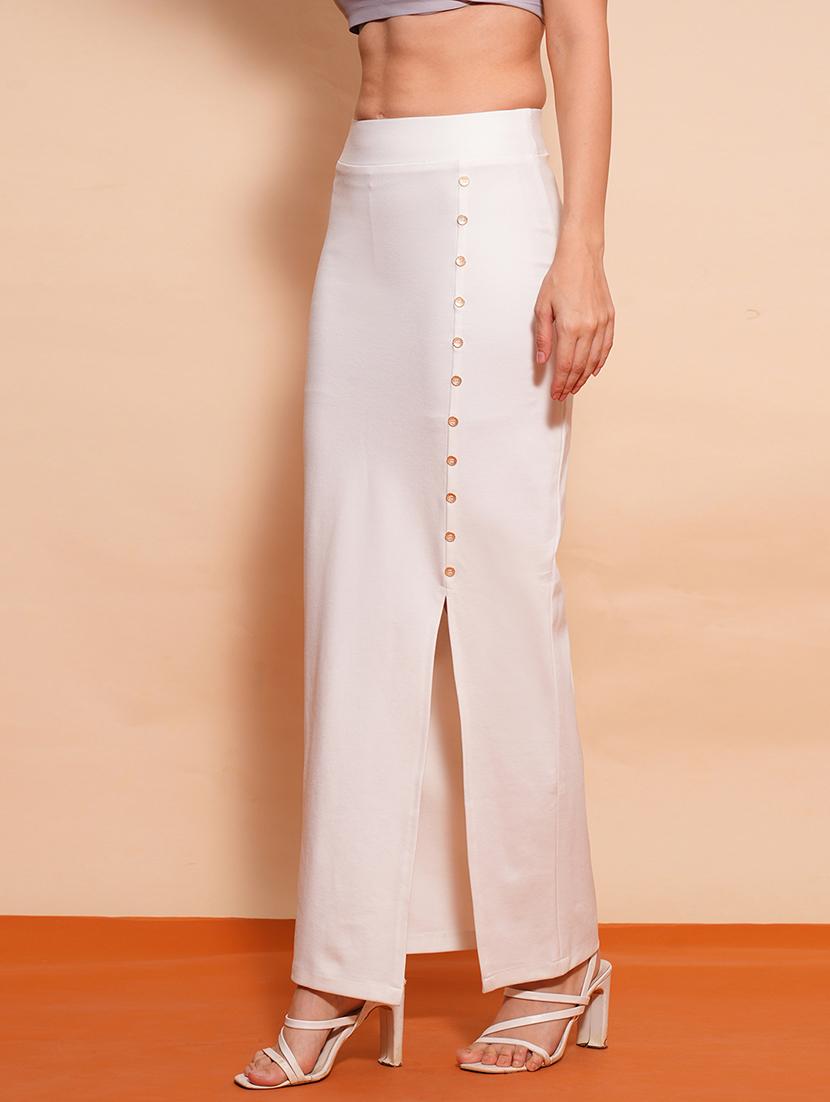 globus women off white mid-rise side slit button detailing stretchable maxi pencil skirt - 21554314 - Standard Image - 2
