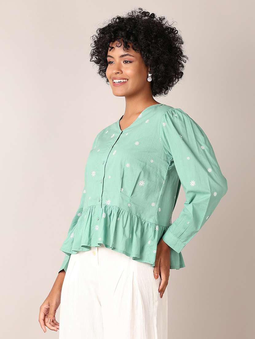women primted puff sleeves tiered top - 21554816 -  Standard Image - 2