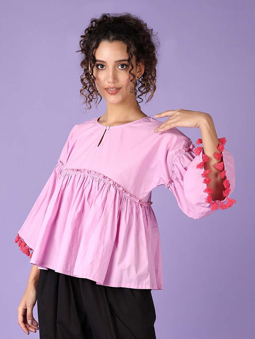 women solid key hole neck peplum top - 21554818 -  Standard Image - 2