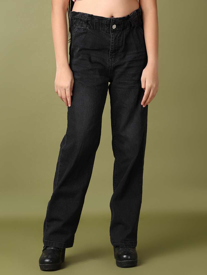 girls solid high rise straight fit jeans