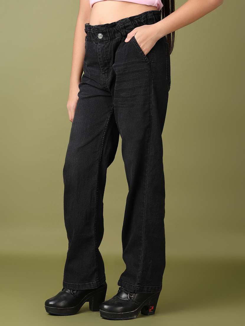 girls solid high rise straight fit jeans - 21554856 -  Standard Image - 2