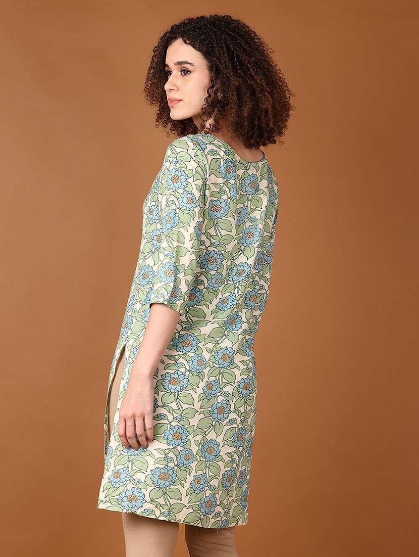 women floral three quarter sleeve straight kurta - 21554877 -  Standard Image - 2