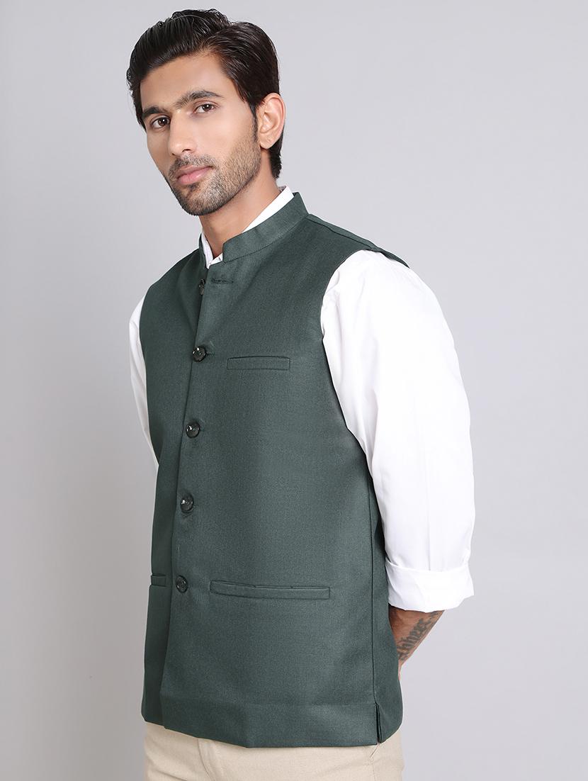 men mandarin neck solid nehru jacket - 21555191 - Standard Image - 2