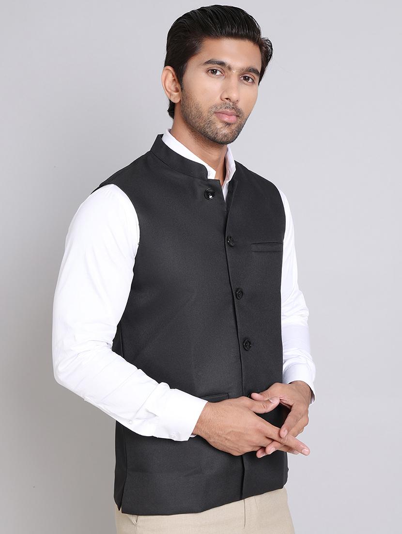 men mandarin neck solid nehru jacket - 21555193 - Standard Image - 2