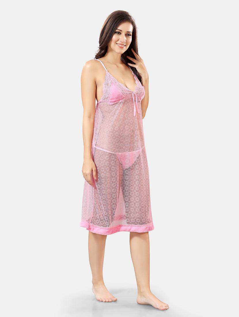 women lace detailed nighty with robe - 21555202 - Standard Image - 2