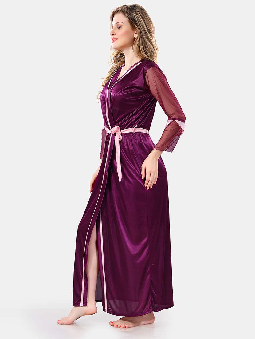 women lace detailed nighty with robe - 21555209 -  Standard Image - 2