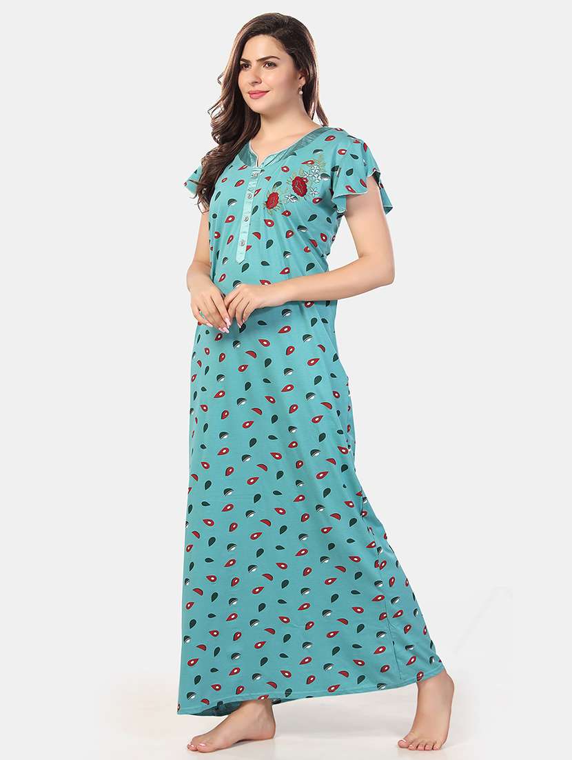 women printed short sleeve nighty - 21555225 -  Standard Image - 2