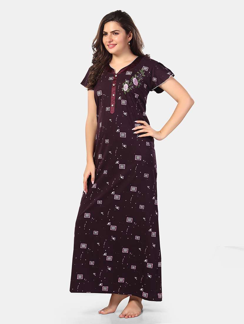 women printed short sleeve nighty - 21555226 -  Standard Image - 2
