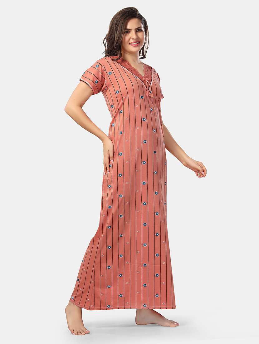 women printed short sleeve nighty - 21555229 - Standard Image - 2