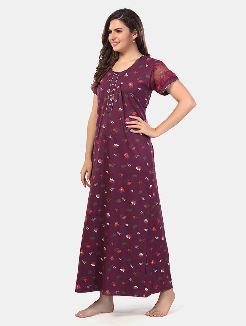 women printed short sleeves nighty - 21555232 -  Standard Image - 2