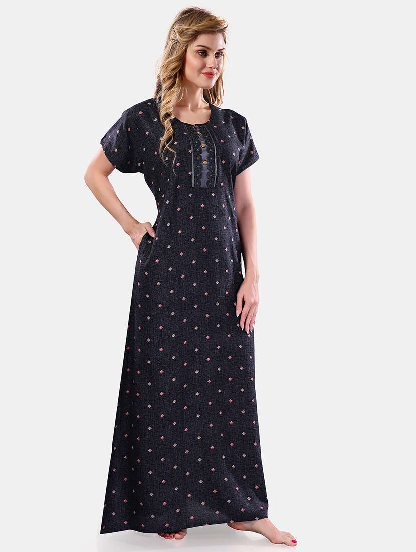 women printed shirt sleeve nighty - 21555263 -  Standard Image - 2