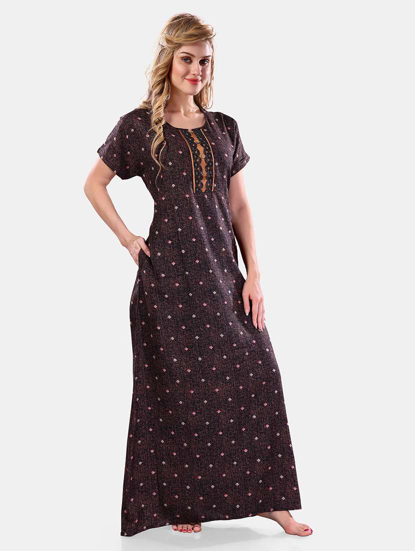 women printed short sleeves nighty - 21555264 -  Standard Image - 2