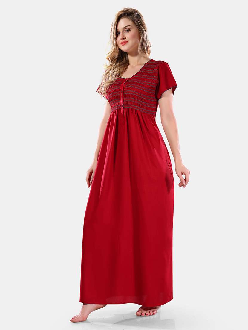 women solid short sleeves nighty - 21555278 - Standard Image - 2