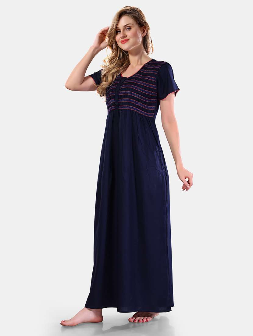 women solid short sleeves nighty - 21555287 - Standard Image - 2