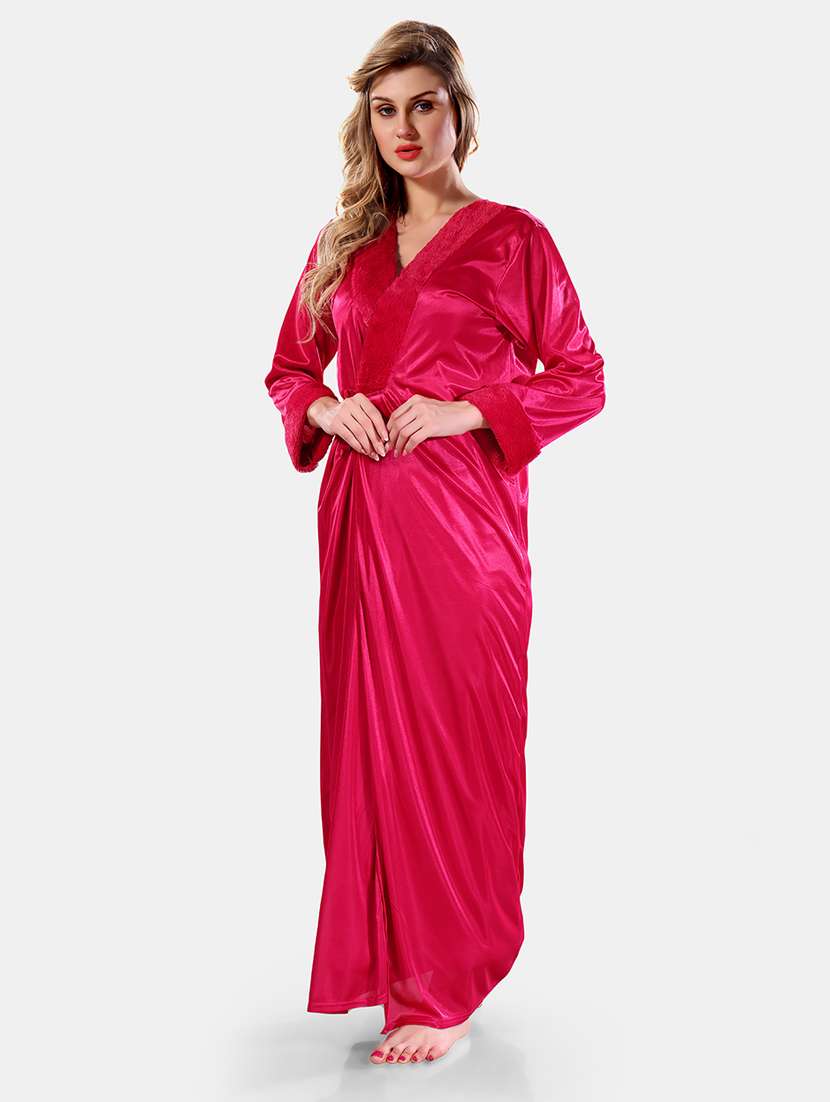 women lace detailed nighty with robe - 21555294 - Standard Image - 2