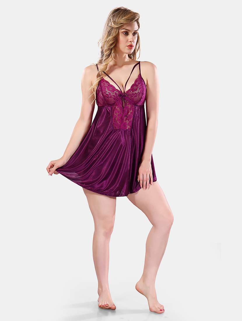 women lace detailed nighty with robe - 21555307 - Standard Image - 2