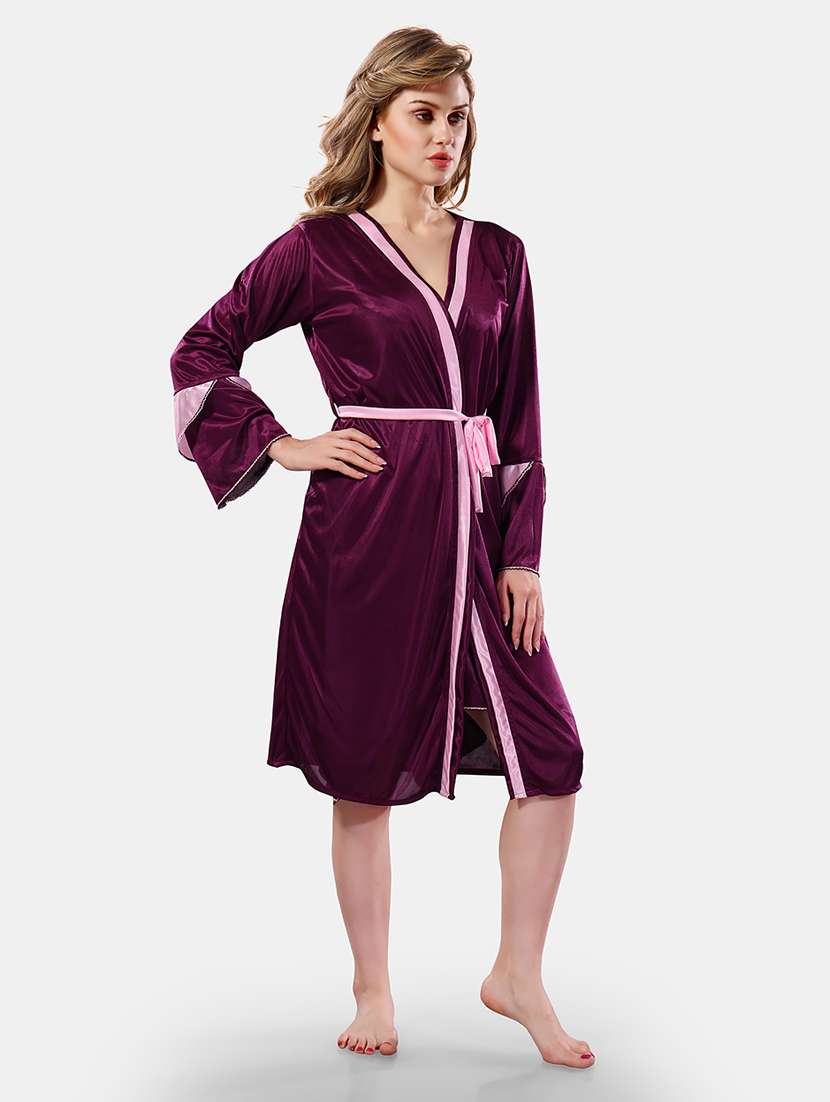 women lace detailed nighty with robe - 21555313 - Standard Image - 2