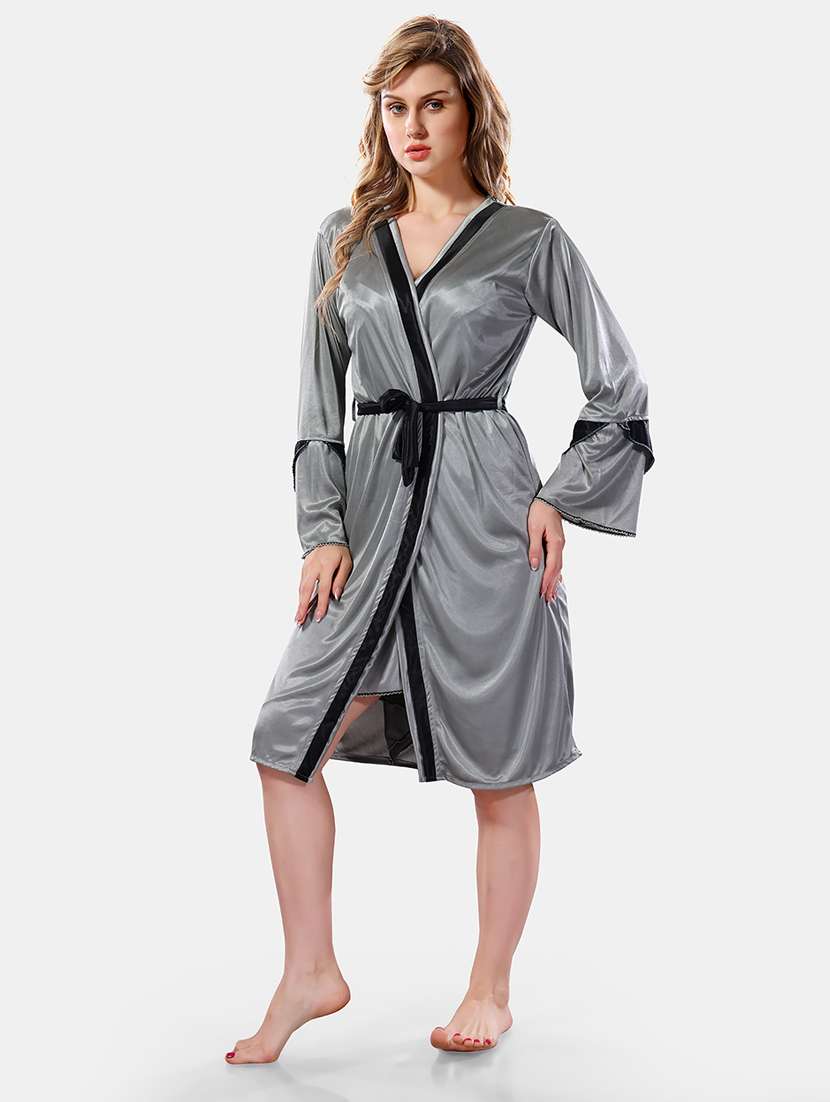 women lace detailed nighty with robe - 21555316 - Standard Image - 2