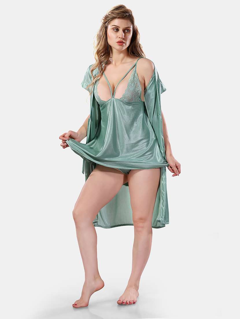 women lace detailed nighty set - 21555323 - Standard Image - 2