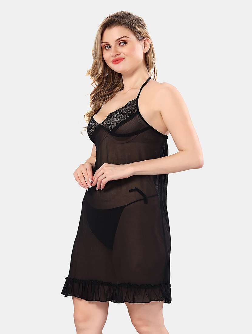 women solid lace deatiled babydoll - 21555401 - Standard Image - 2