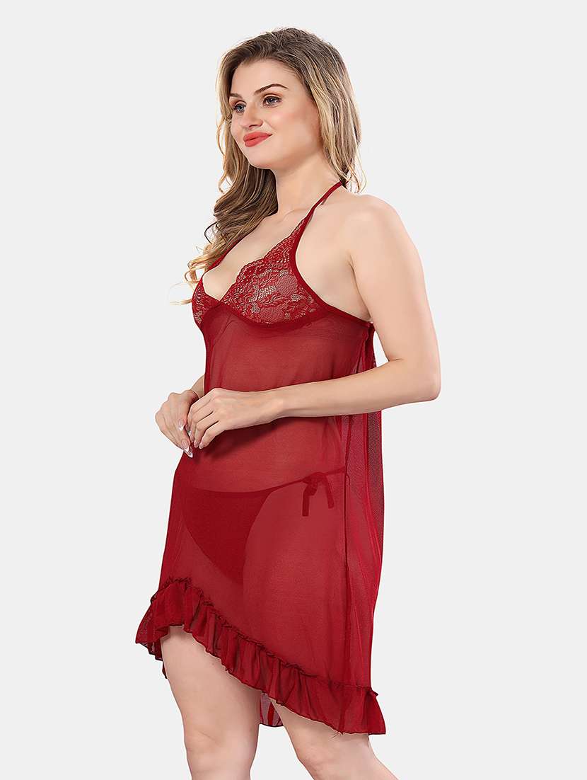 women solid lace detailed babydoll - 21555406 -  Standard Image - 2
