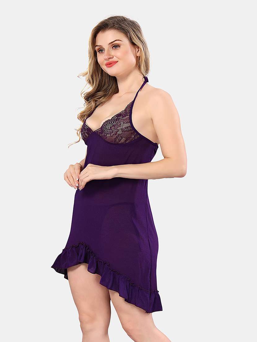 women solid lace detailed babydoll - 21555408 -  Standard Image - 2