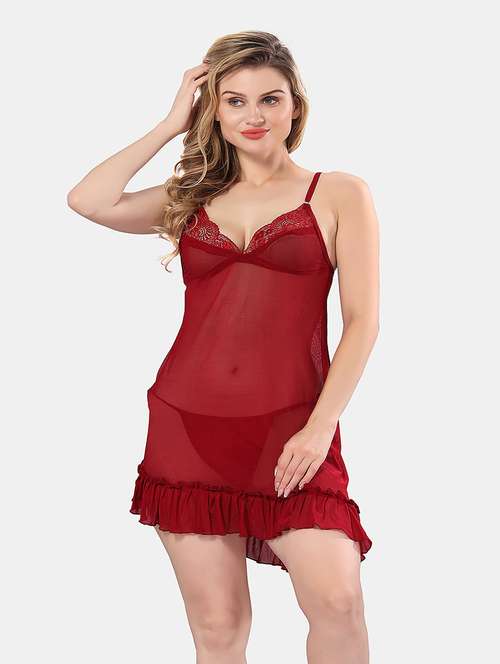 women solid lace detailed babydoll - 21555414 -  Standard Image - 0