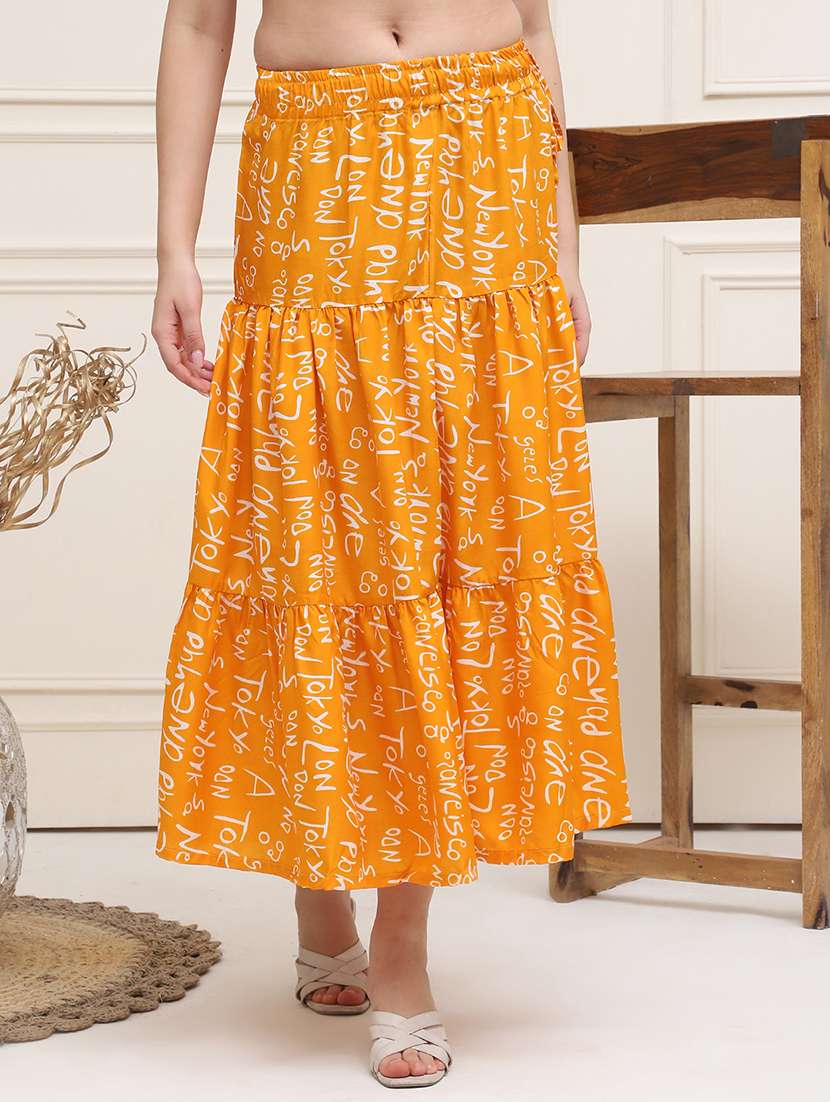 women printed tiered midi skirt