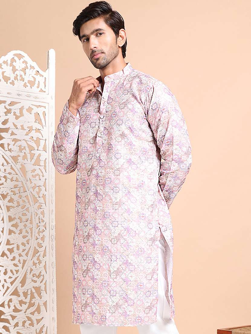 men mandarin neck embroidered long kurta - 21555436 -  Standard Image - 2