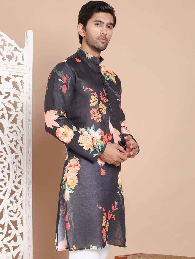 men mandarin neck floral printed long kurta - 21555439 -  Standard Image - 2