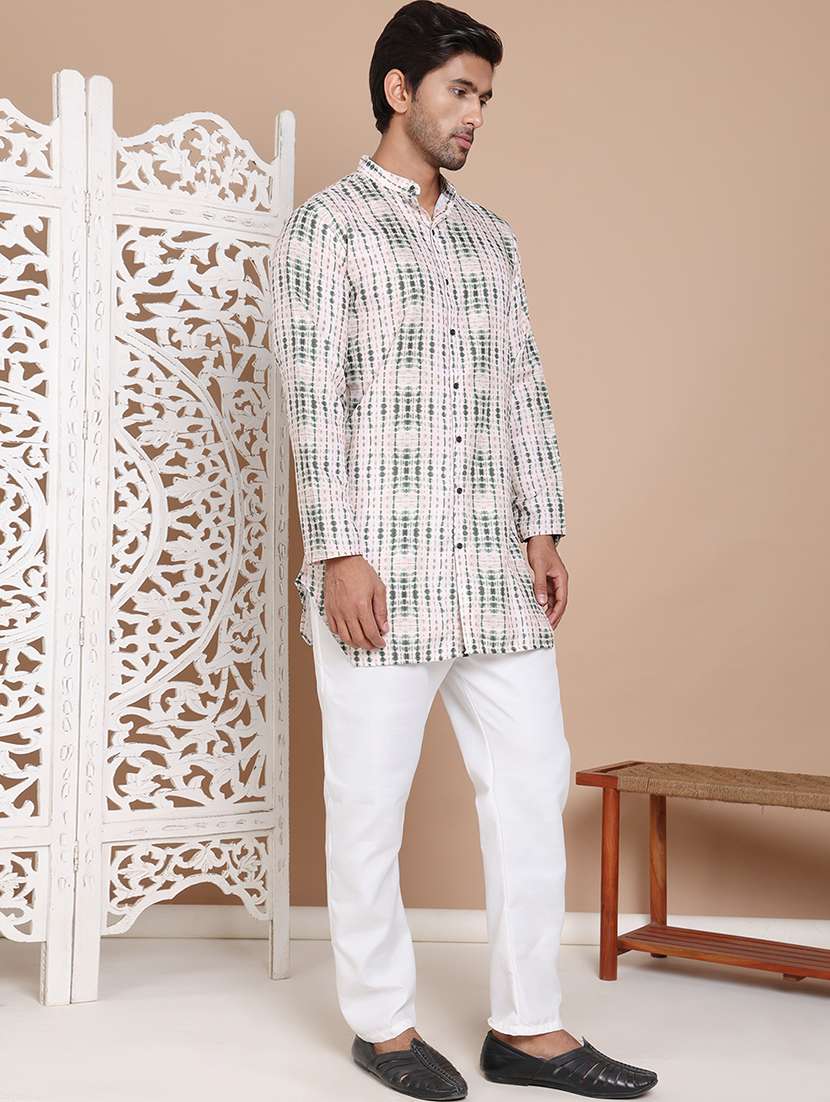 men printed mandarin neck long kurta - 21555444 -  Standard Image - 2