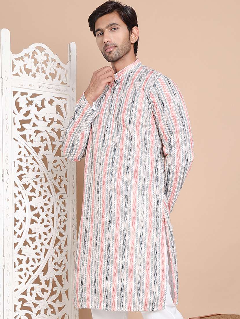beige cotton long kurta - 21555449 - Standard Image - 2