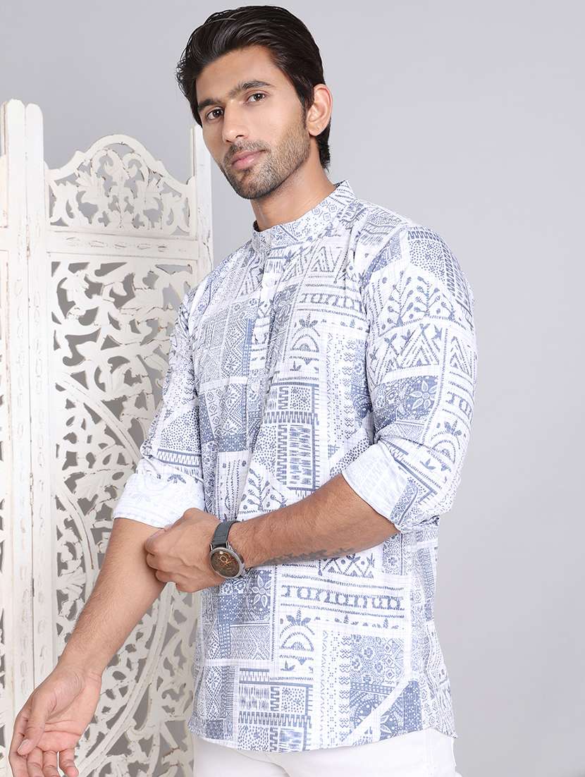 blue cotton short  kurta - 21555460 -  Standard Image - 2
